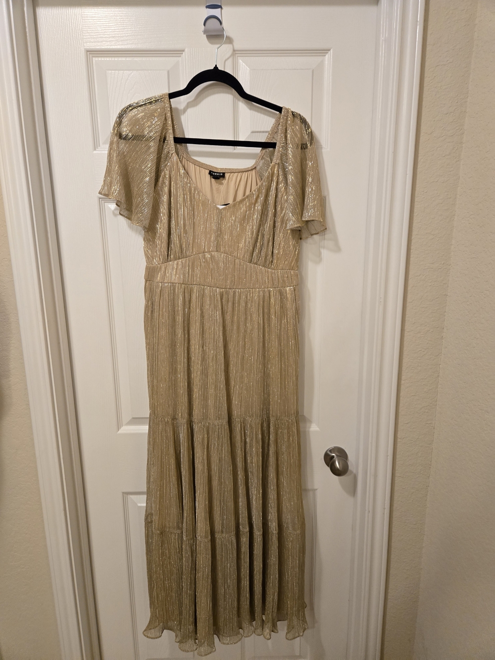 torrid Gold Metallic Flutter Sleeve Maxi Dress